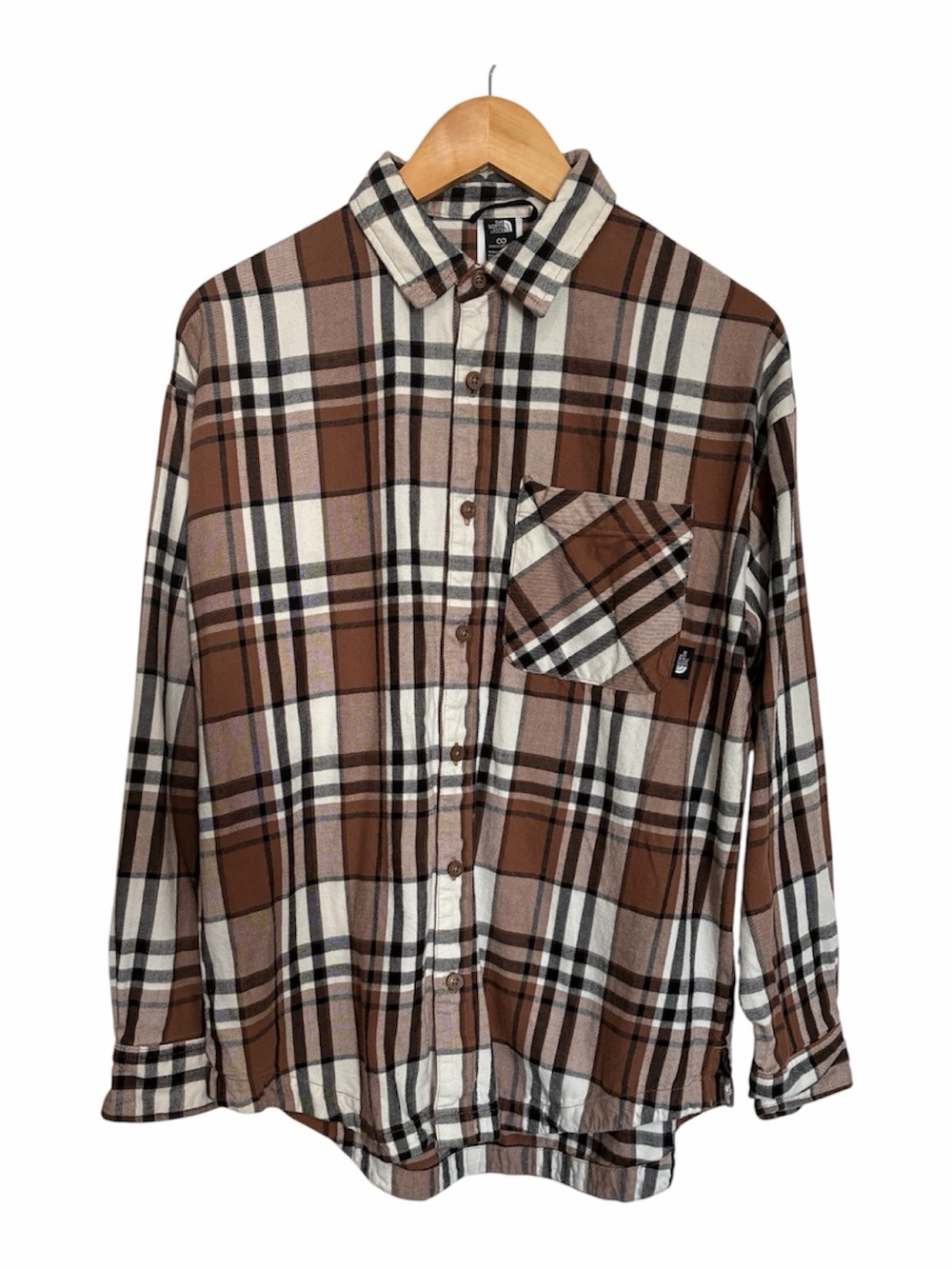 The North Face women’s  Brown and Cream Plaid Button-Down Shirt